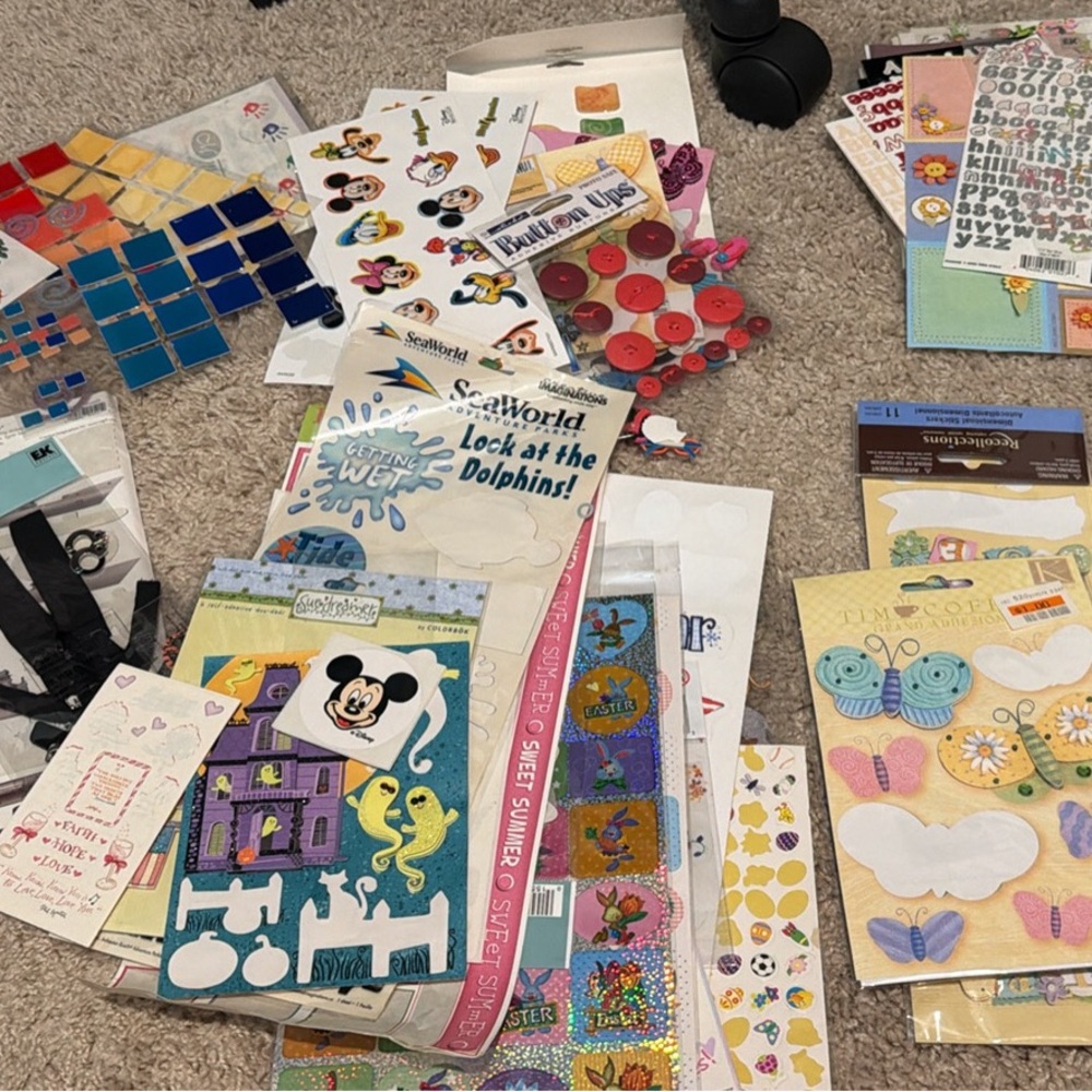 Miscellaneous scrapbook stickers.
